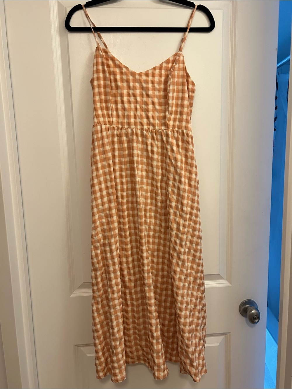 Lush Peach & White Gingham Spaghetti-Strap Midi Dress